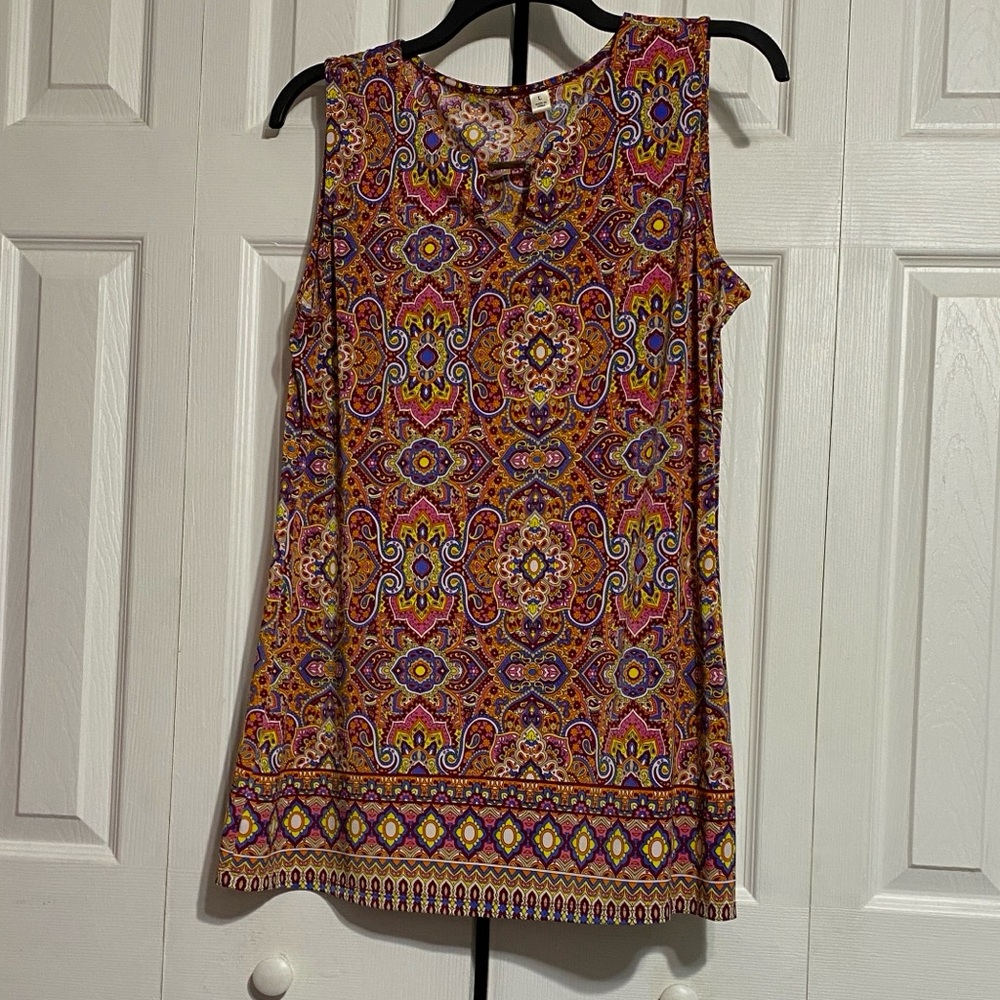 Bright floral print colorful tunic top shirt blouse size LARGE